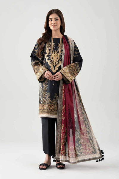 green emerald velvet dress 2 Piece Long Dress Paired With Jacket Nishat Boutique Winter Drop-1