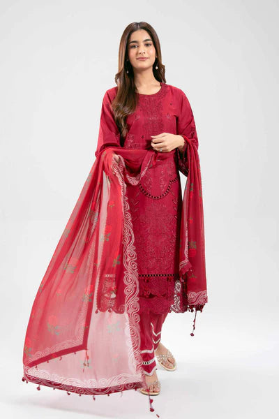 Original Nishat Linen 3 Piece Unstitched Suit – Dark Red (42601285)