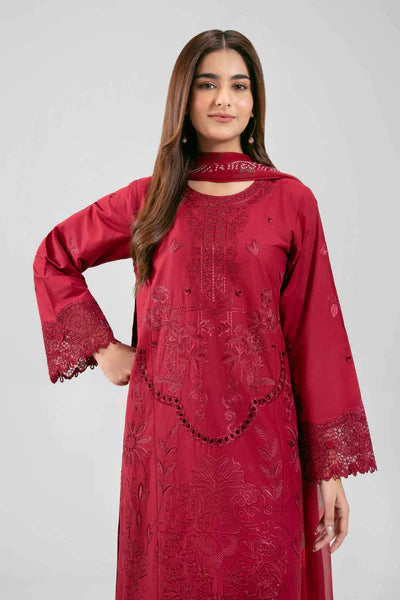 Original Nishat Linen 3 Piece Unstitched Suit – Dark Red (42601285)