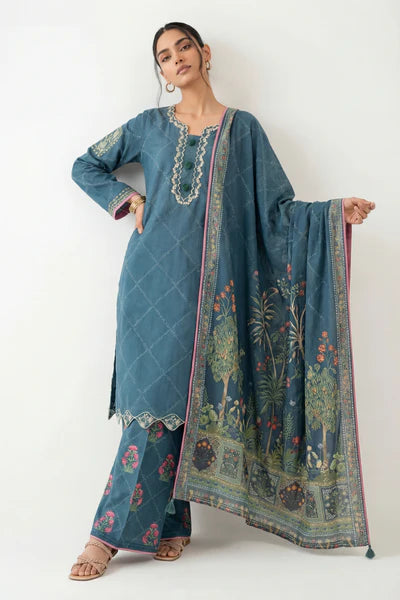 Nisha 3 Piece Unstitched Suit – Teal Blue & Dull Teal 42601358  | Buy Online Pakistan