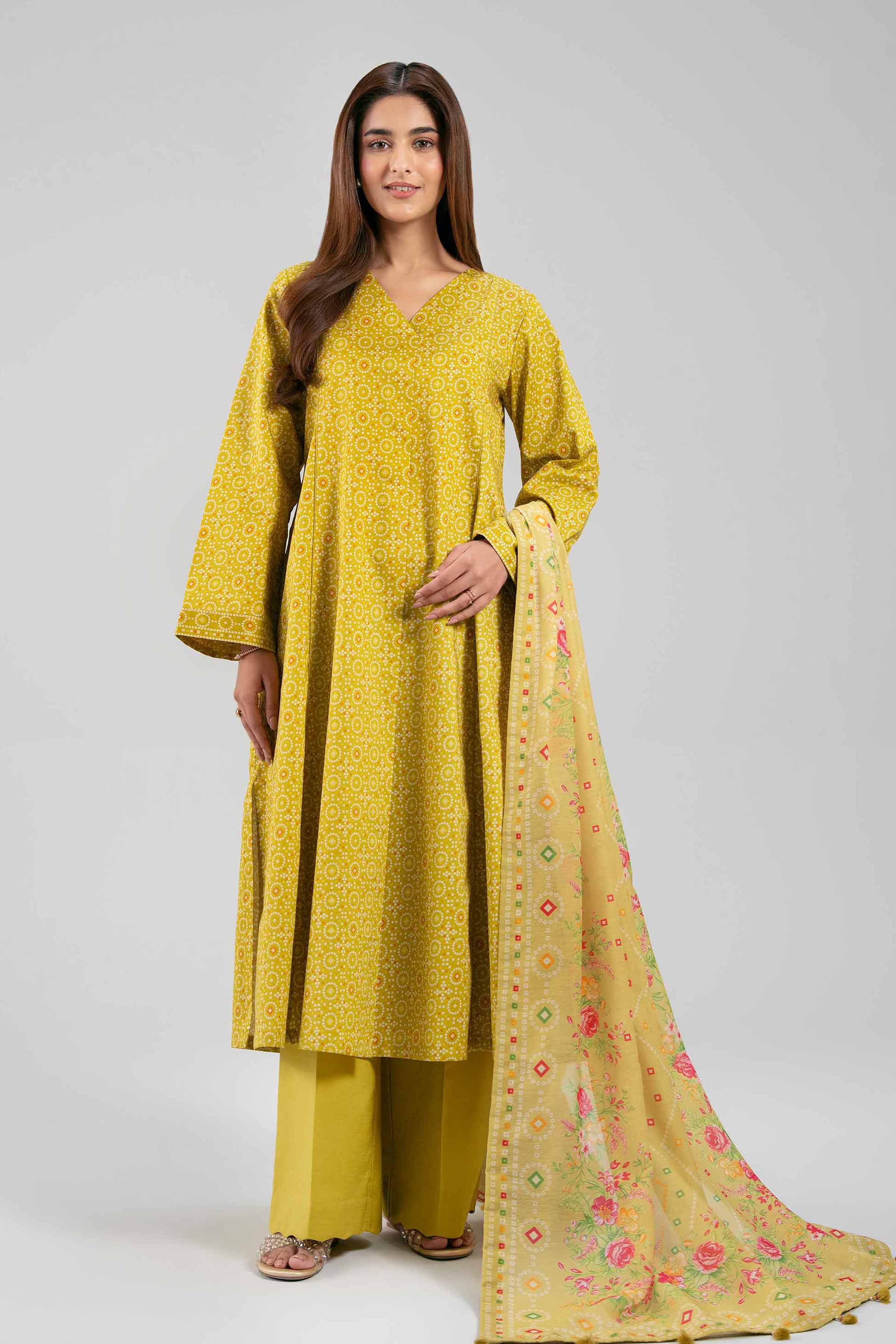 Original Nishat 3 Piece Unstitched Suit – Golden Lime | 42601376