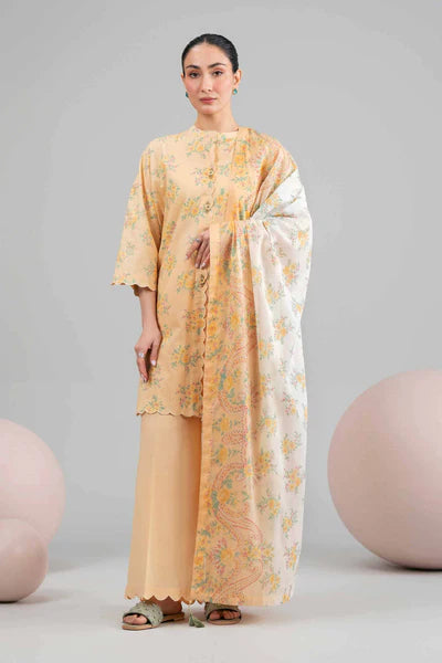 Original 3 Piece Nishat Linen Unstitched Suit – Pastel Yellow(42602410)